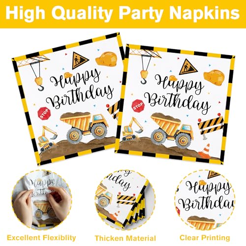 Construction Birthday Party Supplies Construction Party Decorations Includes Plates Napkins Cups Hanging Swirl Banner Tablecloth and Cake Toppers For Construction Theme Birthday Decorations by NIBBLE NEST - Used condition - Image 7