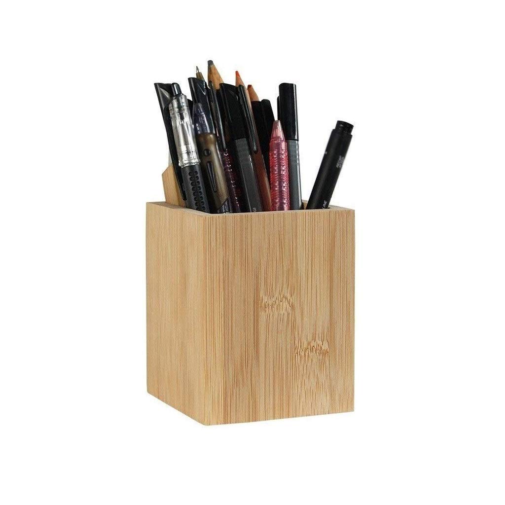 Stojak na długopisy z drewna bambusowego, wielofunkcyjny organizer na długopisy, kubeczek na ołówki, 8x8x10 cm