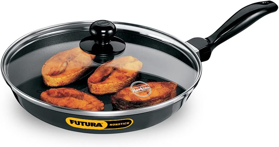 Hawkins Futura 26 cm Frying Pan, Non Stick Fry Pan with Glass Lid, Frypan, Black (NF26G)