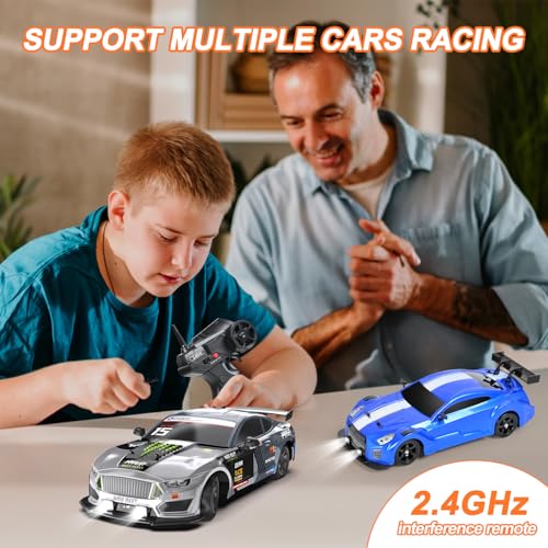 Image of Dollox Remote Control Car 1 /16 Scale RC Drift Car 2.4GHz 4WD High Speed 18+KM /H Vehicle with LED Lights and Spray, Extra Drifting Tires Racing Vehicle Toys Birthday Gifts for Adults Boys, 2 Batteries