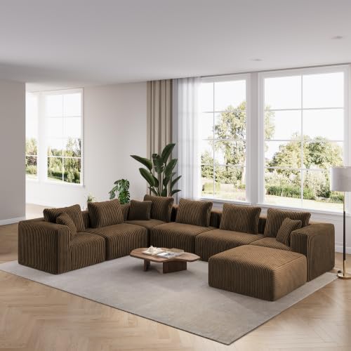 Image of Novilla 141 inch Modular Sectional Sofa, U Shape Sectional Couch, Modern Cloud Design with Smarts Coil Support, Boneless Couch for Living Room Apartment, No Assembly Required, Brown