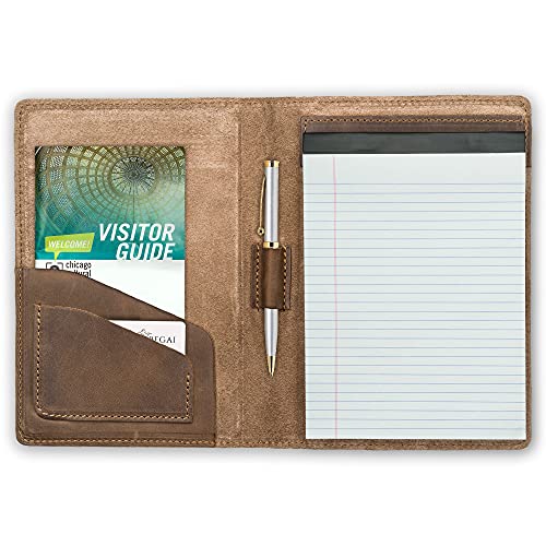 Pegai Handmade 100% Leather Padfolio, Junior Legal Pad Organizer For Business School Office Conference, Heavy Duty Full Grain Cow Hide Resume Interview Folio, Amazing Gift Idea (Sand Brown) #TOP2