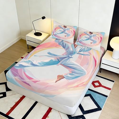 Housse de matelas karaté 90x200 microfibre drap lit imprimé 3D