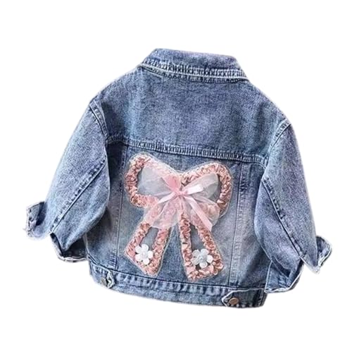MW&FOFJR 2-14 Years Girls Denim Jacket Kids Jean Coats Cute Lace Bow Design Children Outerwear