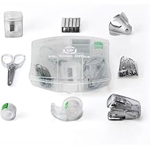 LD Products Clear Mini Office Supply Kit Portable Case with Scissors, Paper Clips, Tape Dispenser, Pencil Sharpener, Stapler & Staple Remover