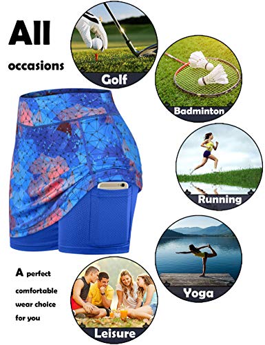 Image of BLEVONH Women Tennis Skirts Inner Shorts Elastic Sports Golf Skorts with Pockets