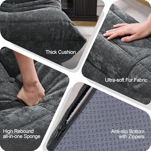 Bean Bag Chairs for Adults Giant Bean Bag Chair Memory Foam BeanBag Chair Bean Bag Sofa with Filler Faux Fur Fireside Beanbags Lazy Sofa for Living Room Bedroom Office (Darkgrey Chenille, Single)