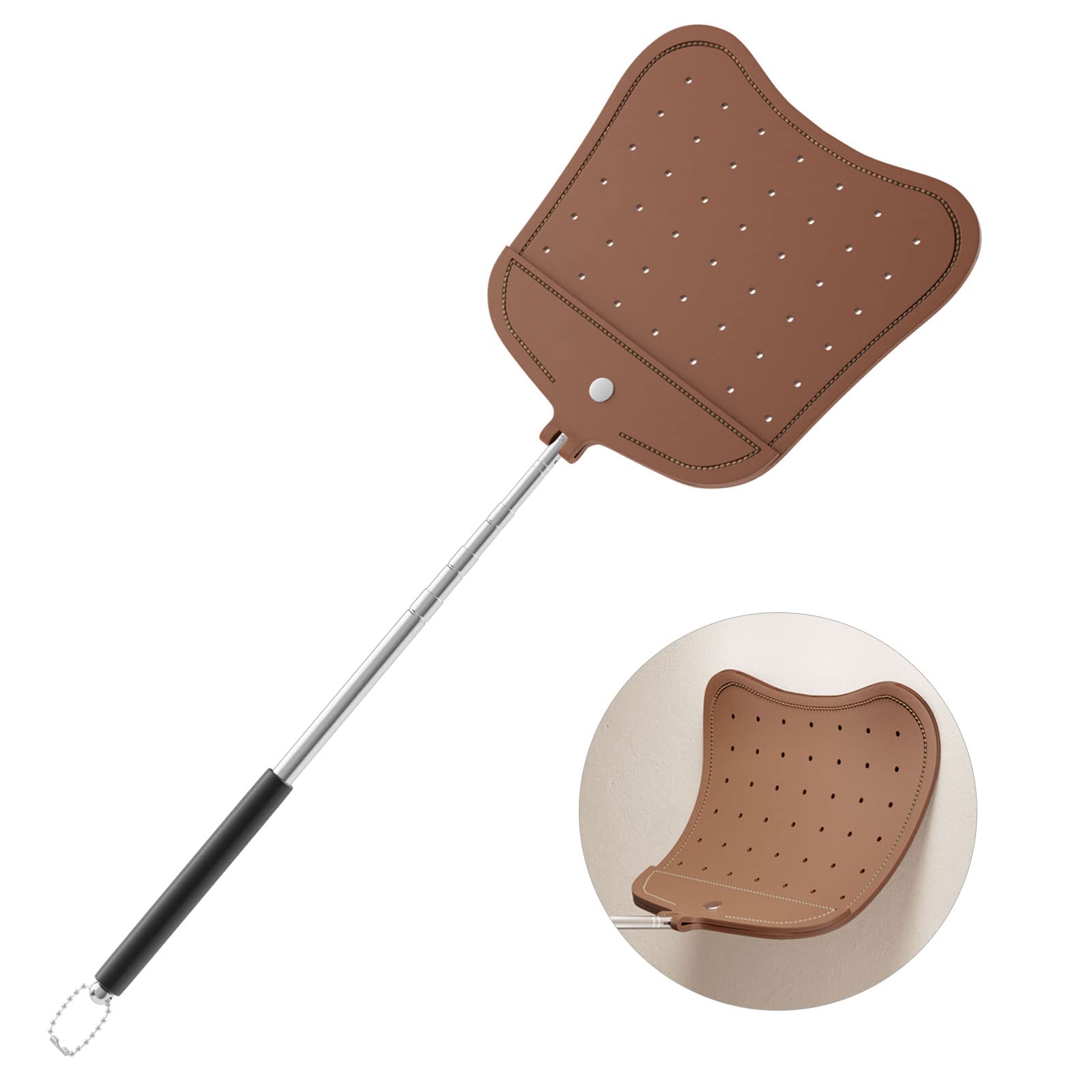 Foxany Leather Fly Swatter, Telescopic Fly Swatters Heavy Duty, Flexible Manual Flyswatters Set, Extendable Swatter with Stainless Steel Handle for Indoor Outdoor-picture-21