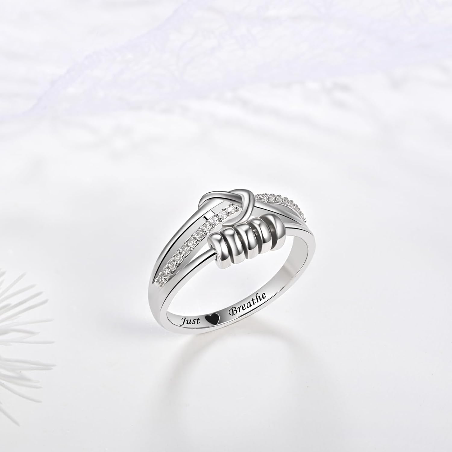 BEILIN Anxiety Ring for Women Sterling Silver Just Breathe Fidget Rings Rotating Beads Stress Relief Jewelry Heartfelt Gifts for Women - Image 4