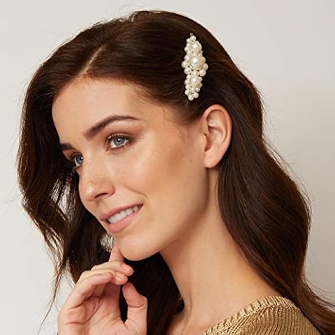 Pearl Hair Clips Set of Two Large Pearl Hair Clips Wedding Hair Accessories Silver Hair Slides Hair Grips by QueenMee (silver) Cover