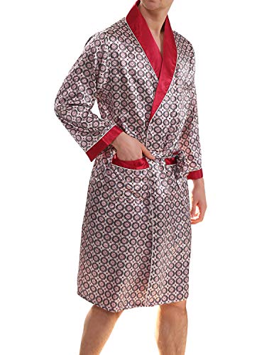 Haseil Men's Luxurious Kimono Robe With Shorts Silk Satin Bathrobes Lightweight Long Sleeve Sleepwear Set, Red, Tagsize4Xl=Ussizexl #TOP2