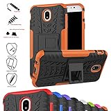 MAMA MOUTH Galaxy J7 2017 / J730 Funda, Heavy Duty Silicona híbrida con Soporte Cáscara de Cubierta Protectora de Doble Capa Funda Caso para Samsung Galaxy J7 2017 / J730 Smartphonene,Naranja