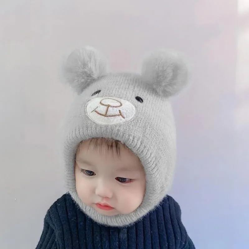 Image of Richmen Baby Boys Girls Winter Knit Cap Hat Soft Fleece Woolen Hat | Monkey Cap with Cute Ear Details Unisex Kids Winter Hat (1 to 8 Years)