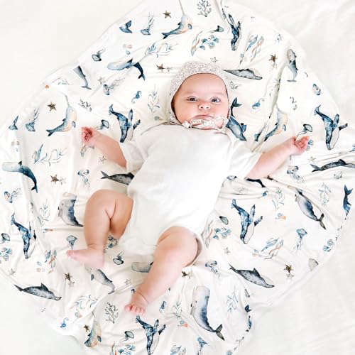Image of GRSSDER Baby Blankets Super Soft Jersey Knit Swaddle Blanket for Baby Girls and Boys, Double Layer Receiving Blankets 34 x 44 Inches, Extra Large for Baby Swaddling, Sea Fish