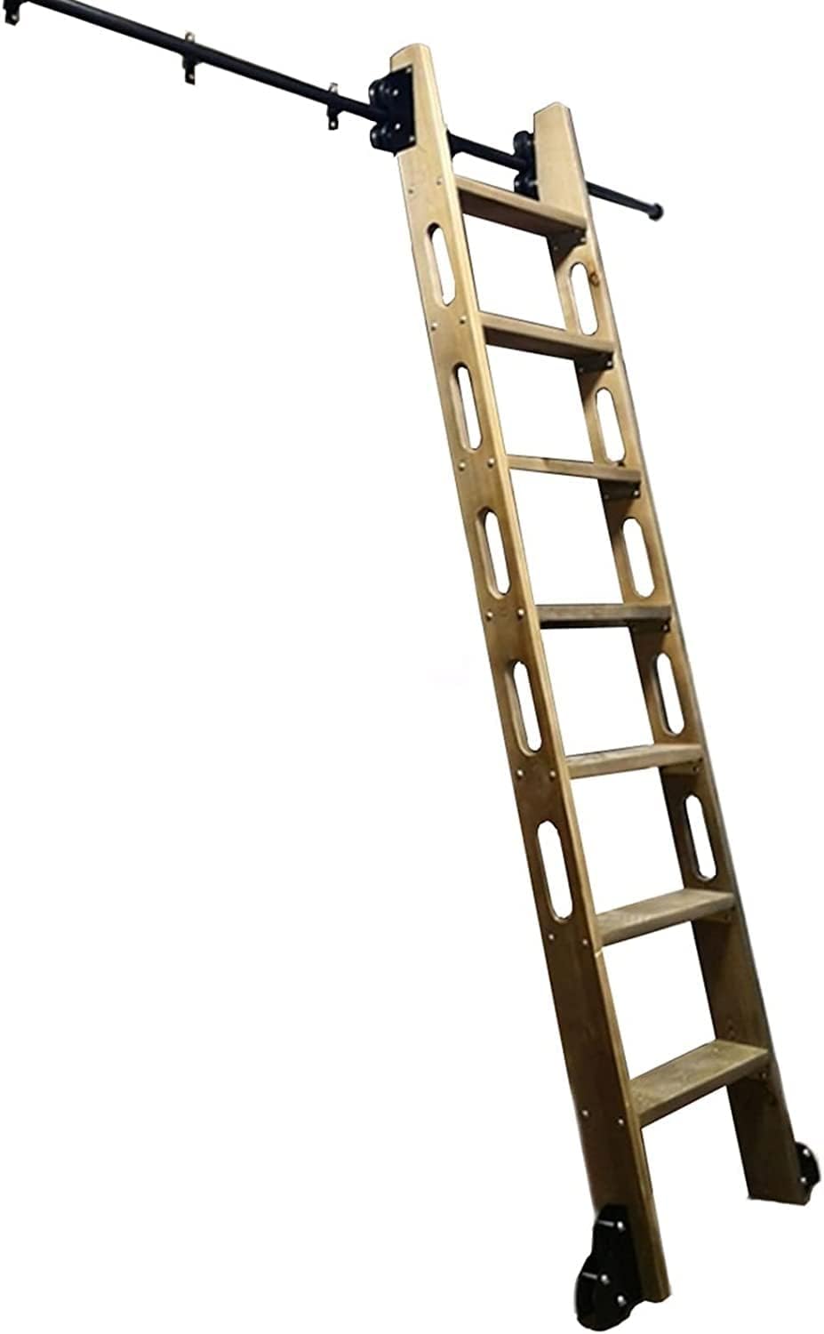 Rolling Ladder Hardware Library Sliding Ladder Hardware Kit,Round Track/Rail 3.3ft- 20ft for Home/Indoor/Loft,with Floor Roller Wheels,Black,OneColor-300cm Track kit