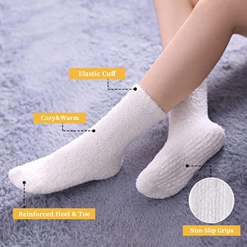 Image of FNOVCO Non Slip Socks for Women Winter Warm Cozy Fuzzy Slipper Socks Soft Fluffy Hospital Socks with Grips