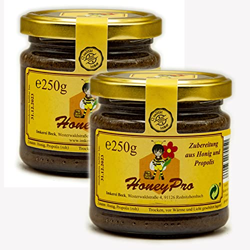 ImkereiBeck® HoneyPro / Honig Propolis ohne Alkohol - Echter Deutscher Imkerhonig mit Propolis. Honig mit Propolis vom Imker aus Bayern (2x 250g) Cover
