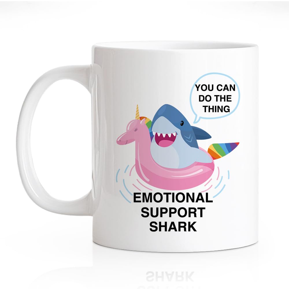 RZHV You Can Do The Thing 11 Oz Novelty Mug, Funny Emotional Support Shark Ceramic Mug, Office & Mental Health Gifts, Inspirational Friend Gift