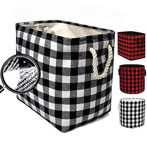 Large Rectangular Decorative Storage Bins Foldable Laundry Hamper Baskets Buffalo Grid Pattern With Rope Handles For Blankets, Toys, Nursery, White Black Grid, L #TOP29