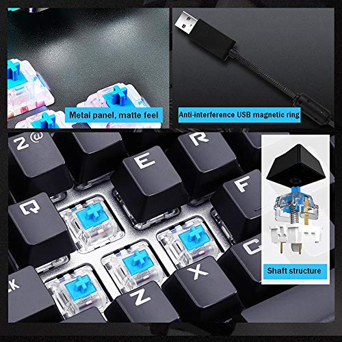 ZXJ Gaming Keyboard, Colorful Rainbow LED Backlit USB Wired Keyboard, with Blue Switches, 105 Keys (UK Layout) Anti-ghosting All-Metal Panel for Desktop, Computer, PC Gamer