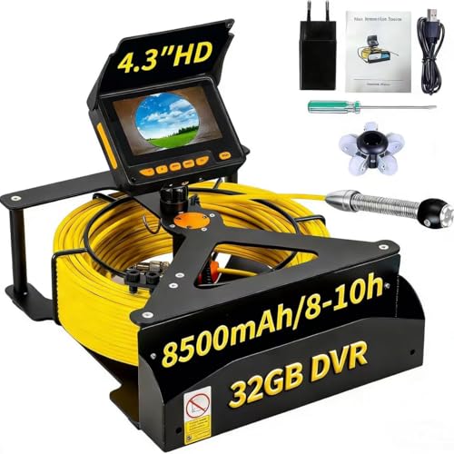 Sewer Camera 100ft,SYANSPAN Drain Pipe Camera HD 4.3in Screen with 32GB DVR,Waterproof IP68 Works Underwater Up to 10Meters Sewer Inspection borescopes for Plumber(Fits Pipes0.7' Diameter,100ft/30M)