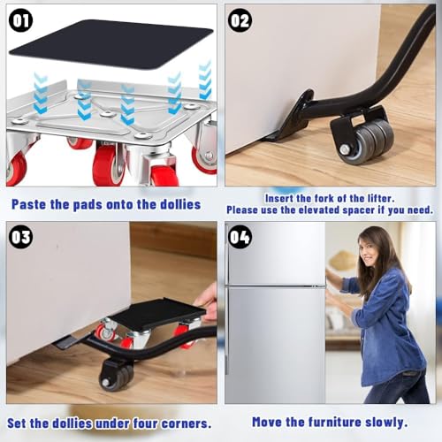 Image of 5-Wheel Furniture Lifter Mover Set, 600kg Heavy Duty Furniture Move Roller Tools with Anti-Slip for Sofa, Wardrobes, Washing Machines, Fridge Adjustable Height