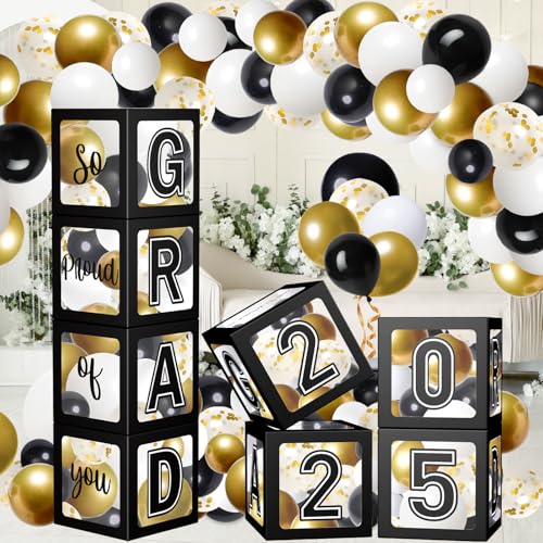 Graduation Decorations 2025 Graduation Party Decorations Set of 4 Boxes with 144pcs Balloons Arch Garland Kit Party Supplies for Any Grades Black