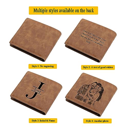 Personalized Photo Wallets for Men, Gifts for Father's Day from Daughter, Gift for Him/Dad/Husband/Men, Custom Engraved Bifold Minimalism Wallet (Brown)2