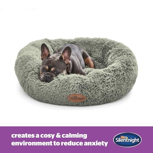 Silentnight Donut Calming Dog Bed - Calming Dog Cat Pet Bed Anxiety Relief Soft Fluffy Doughnut Pillow - Easy Clean Machine Washable Luxury Plush Dog Pillow Basket - 85 cm - Sage Green