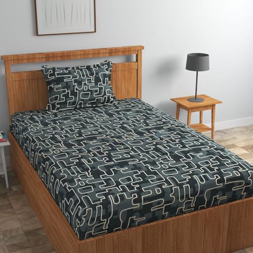 Image of Pure Cotton 220tc Flat Single Bedsheets for Summer Breathable | Wrinklefree (Size-60 X 90 Inch or 228 x 152 cm) with 1 Pillow Covers (Size-17 X 27 Inches, Dark Grey)