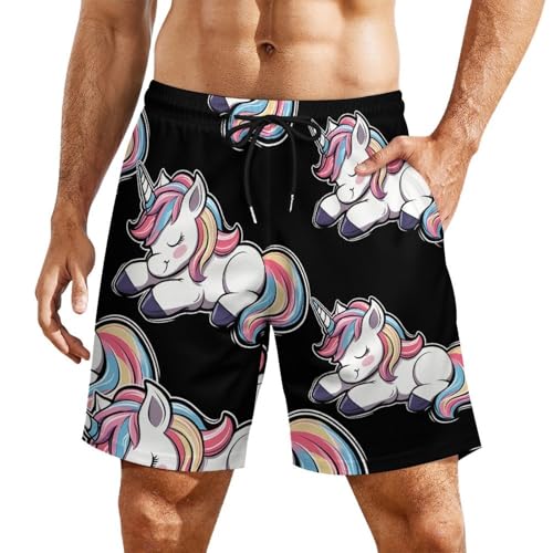 Cute Unicorm Men's Board Shorts Swimsuit Beach Pants Swimwear Bathing Suits