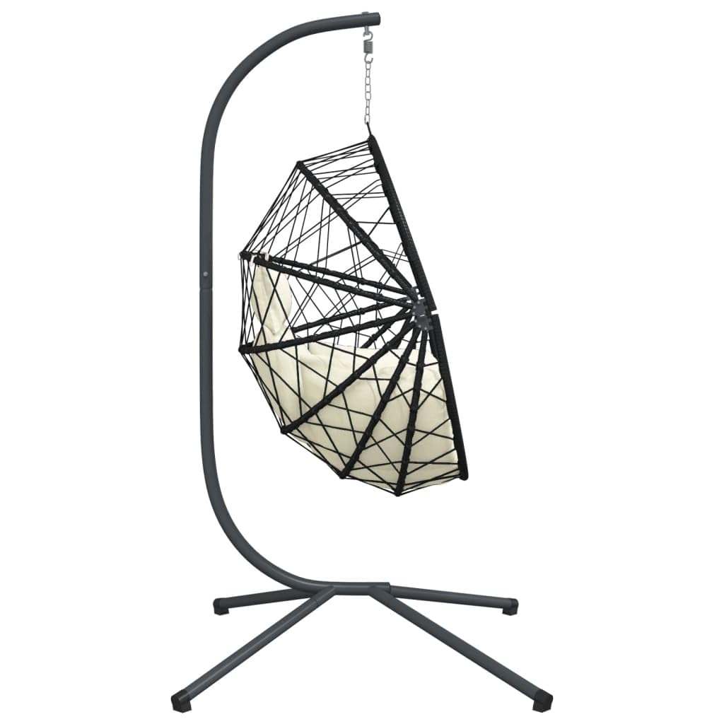 Silla Colgante Huevo Ratán Y Acero Con Cojín Beige