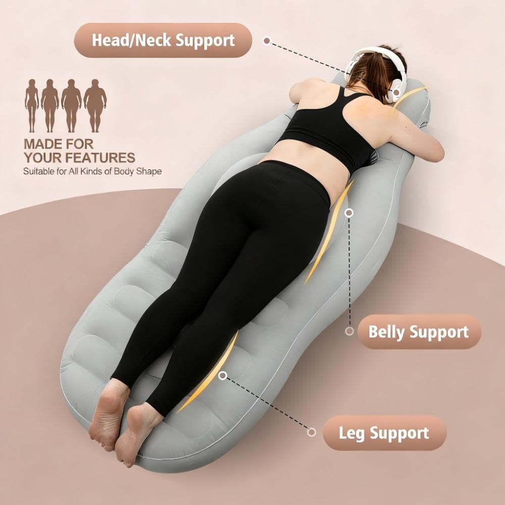Inflatable Pregnancy Pillow, Inflatable Portable Pillow, Full Body Maternity Airbed/Float with Hole for Tummy with Air Pump, Full Body Pregnancy Pillow for Stomach Sleepers