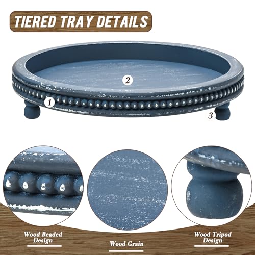 Handmade 12 Inch Decorative Tray, Small Beaded Tray Coffee Table Decor, Blue Decorative Display Risers for Coffee Table, Dining Room Entryway and Living Room - Image 4