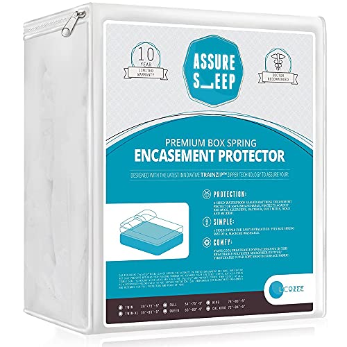 L' COZEE Waterproof Box Spring Encasement Cover - Zippered Mattress Protector with Double Seal Protection, Queen Size