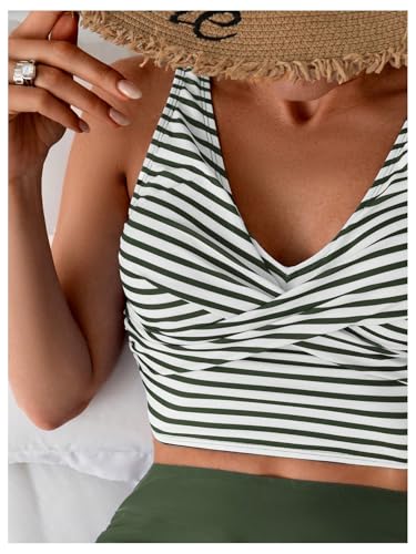 SOLY HUX Women's Tankini Swimsuits Striped Twist Swim Tops and Drawstring Shorts Two Piece Bathing Suit3