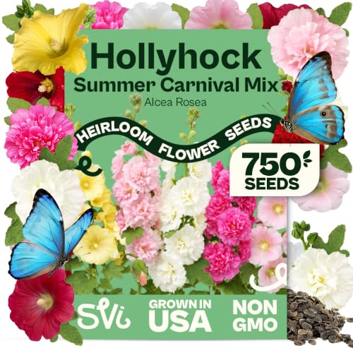 SVI 750 Mix Summer Carnival Hollyhock Heirloom Flower Seeds Alcea rosea