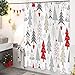 GCIREC Christmas Tree Shower Curtain, Grey Beige Red Xmas Tree with Stars Snowflake Cute Bathroom Curtain for Boys Girls Bathtub Decor Waterproof Washable Fabric with 12 Hooks, 72''Lx72''W