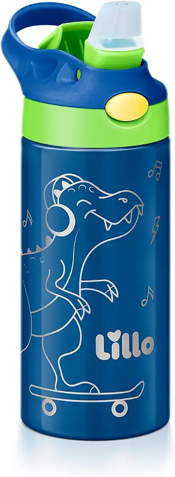 Garrafa Infantil de Inox Dinossauro com bebedor silicone 350 ml Lillo