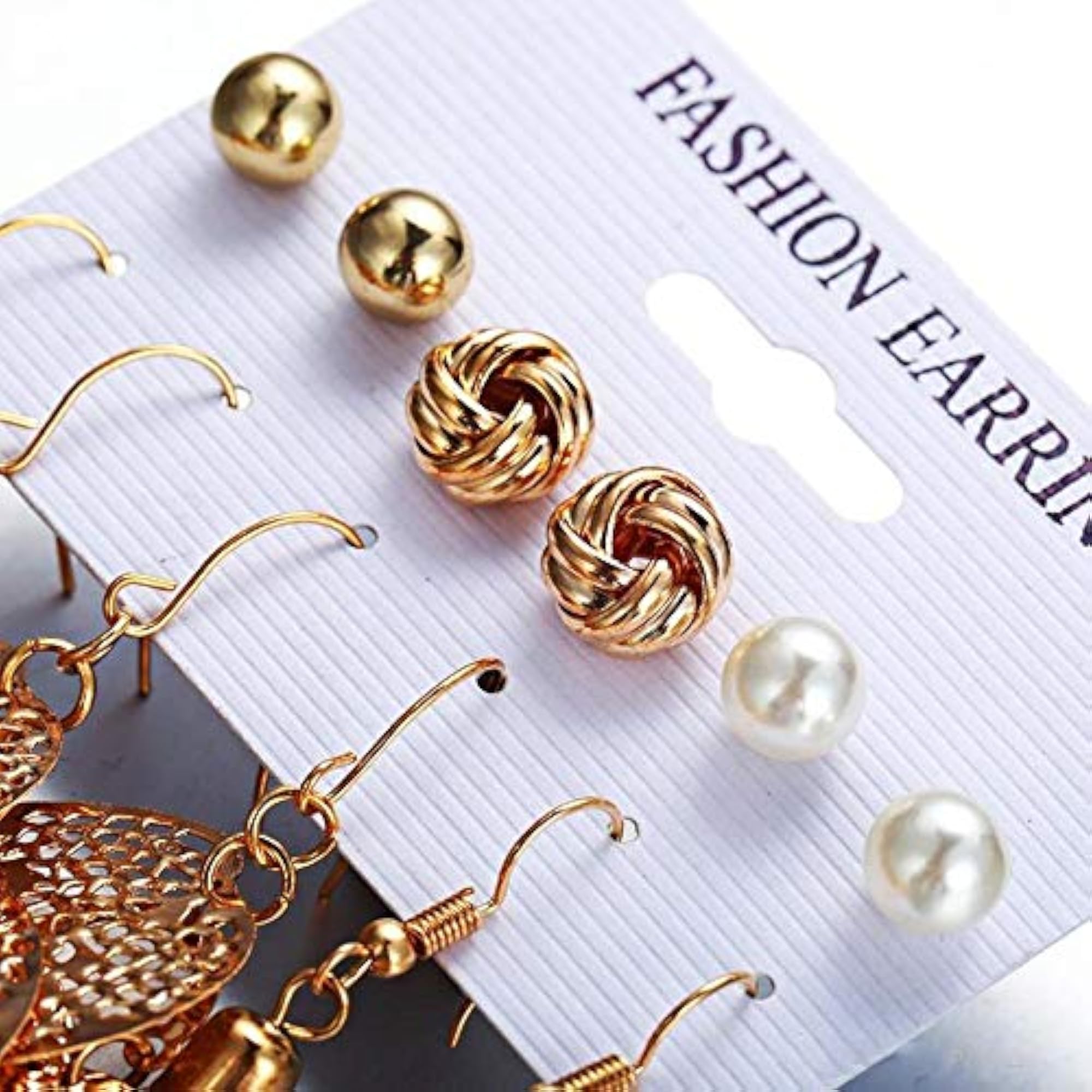 Simulated Pearl Leaf Design 6-Piece Earring Set