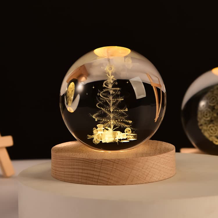 qianyue 80mm Crystal Ball for 3D Laser Engraved Miniature Christmas Tree Glass Globe Crystal Craft Sphere Christmas Decor Gift Ornament