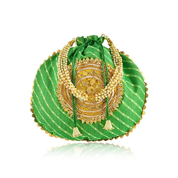 STLYZ Gota Patti Designer Potli Bag For Women, Traditional Potli Handbag Wristlets Ethnic Bridal Potli Batwa Bag For Ladies For Wedding Return Gifts - Image 6