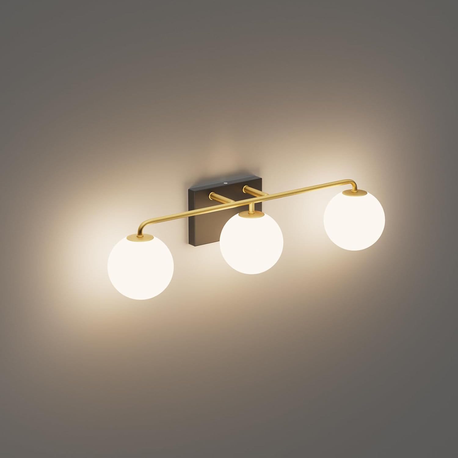 Tipace Mid Century Modern Gold 3-Lights Vanity Light Fixtures with Milky White Glass Ball Shades Industrial Vanity Lighting Over Mirror Wall Sconces for Bathroom Dressing Table Bedroom(Exclude Bulb)
