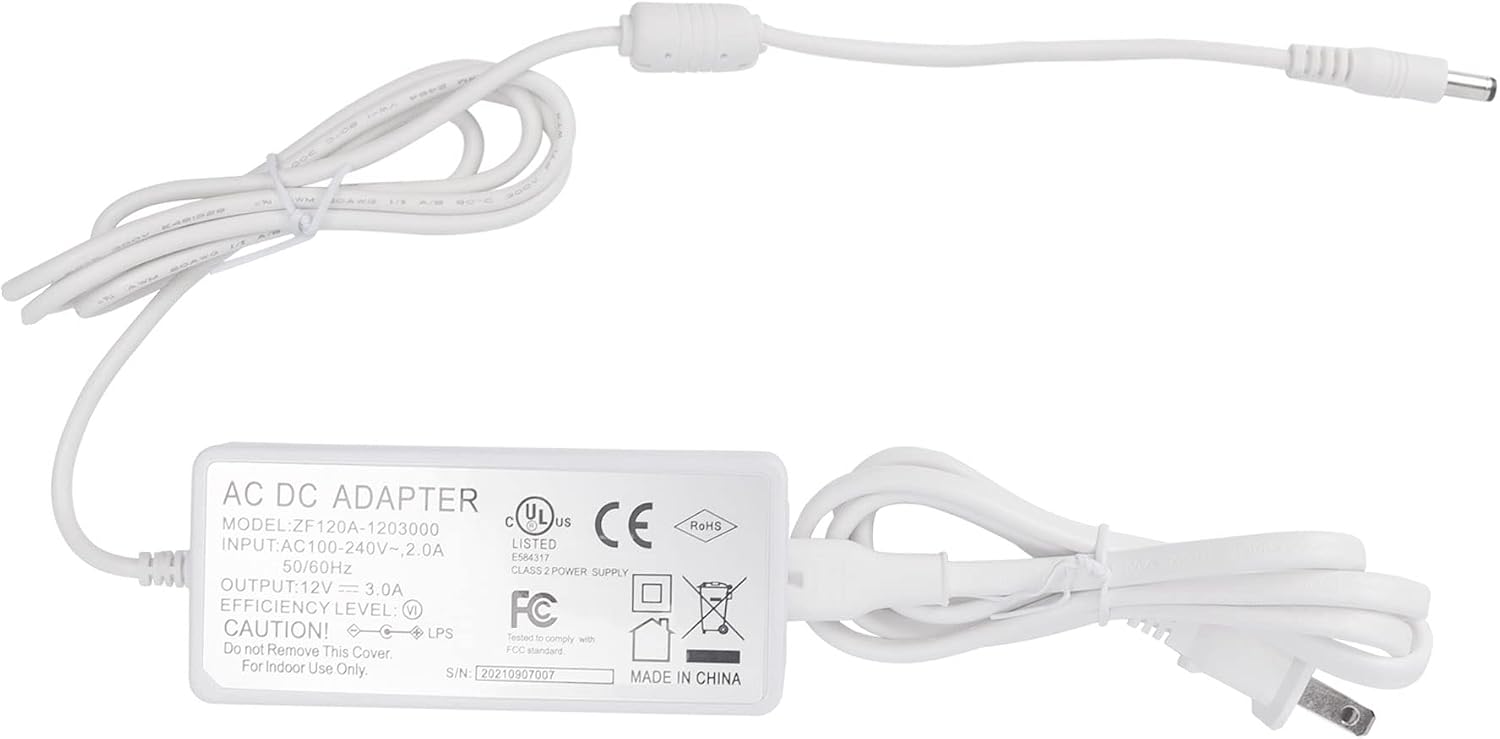 Litever Power Supply, LED Transformer, White, 12VDC 3 Amps,110VAC to 12V DC, Max Output 3A, 36W. Standard 110VAC US Input Plug, 5.5mm x2.1mm Output Connector, for LED Light Strip and More