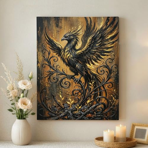 Toile oiseau doré et noir pour sublimer votre chambre à coucher et créer un salon chaleureux