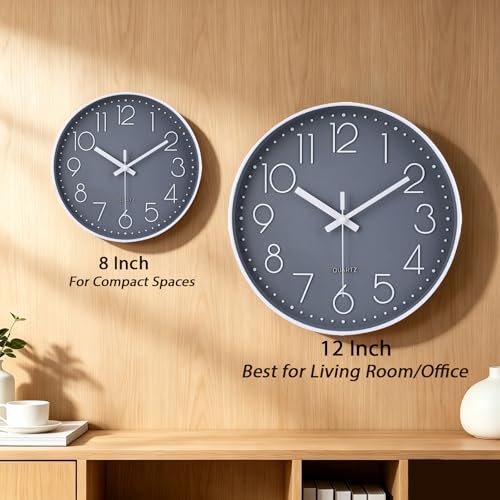Image of jomparis Wall Clock 12 Inch Non-Ticking Silent Battery Operated Round Wall Clock Modern Elegant Simple Style Clock for Home Office Kitchen Bedroom Living Room