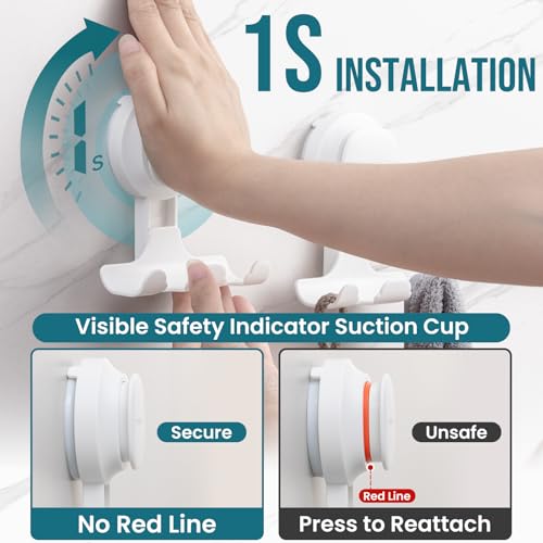 Image of TAILI Suction Cup Razor Holder for Shower 2 Pack, Upgraded Visible Safety Indicator, Rust-Resistant Bathroom Organizer, No-Drill Glass Shower Wall Hook for Towel, Loofah, Razor, Squeegee, Easy to Use