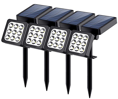 Solar Lights 2-in-1 Waterproof 9 LEDs Solar Landscape Spotlights Outdoor Adjustable Wall Light Landscape Light Security Lighting Dark Sensing Auto On/Off for Patio Deck Yard Garden Driveway, 4Pack