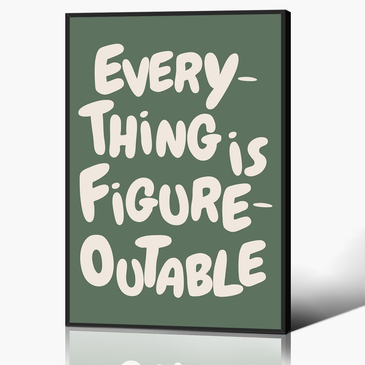 Everything Is Figureoutable Canvas, Sage Green Inspirational Quote Poster, Motivational Office Wall Art, Trendy Positive Affirmations Decor, Uplifting Daily Quotes 12x16in Framed