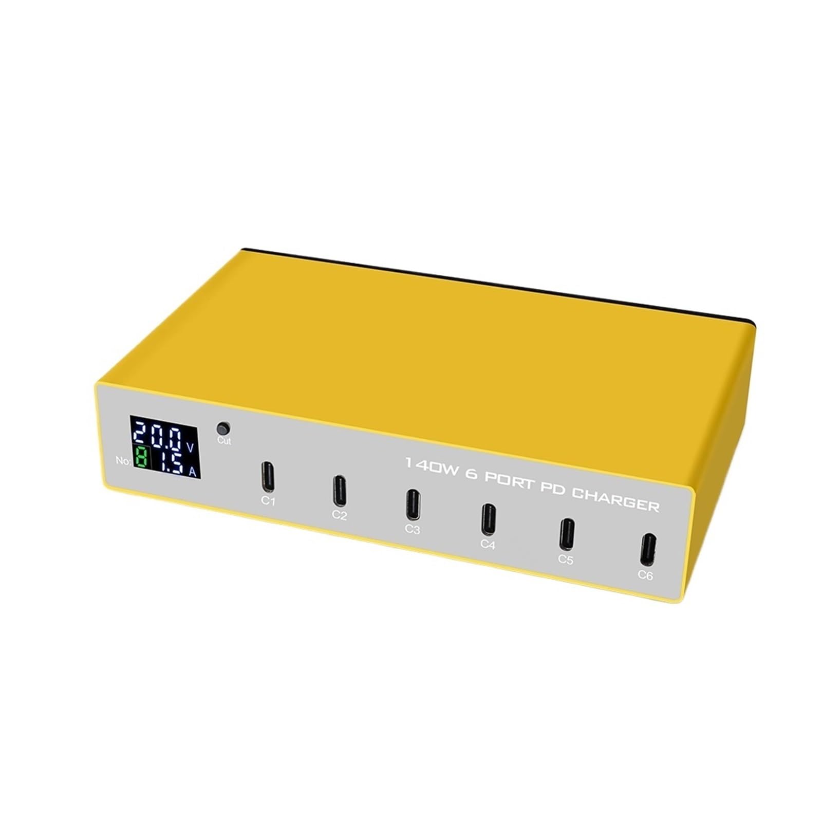 Estación De Carga Rápida Multi USB-C con Cargador Rápido PD 30W 140W Y 6 Puertos Pantalla LED Tecnología Carga Rápida Segura(Yellow 140W PD)
